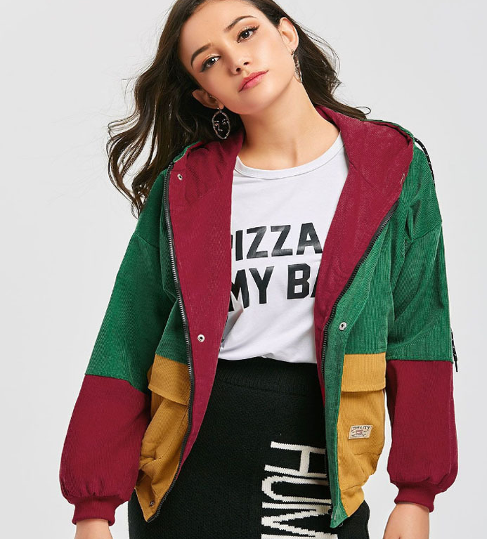 Color Block Hooded Baseball Jacket