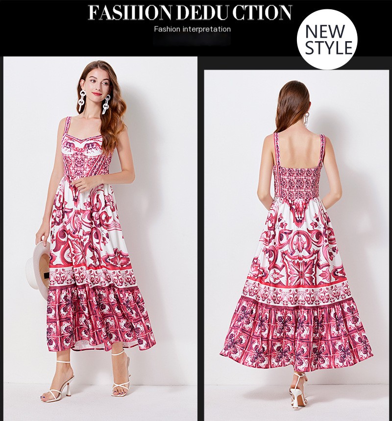 Retro Floral Sling Long Dress 2