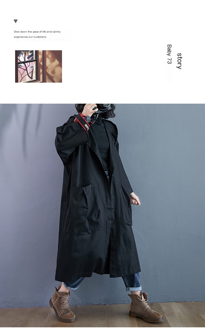 Loose Plus Size Overknee Long Large Pocket Trench Coat - Image 2