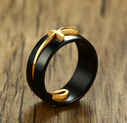 Stainless Steel Black Gold Men's Ring Image 5