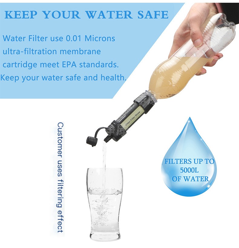 Water purification straw for outdoor use