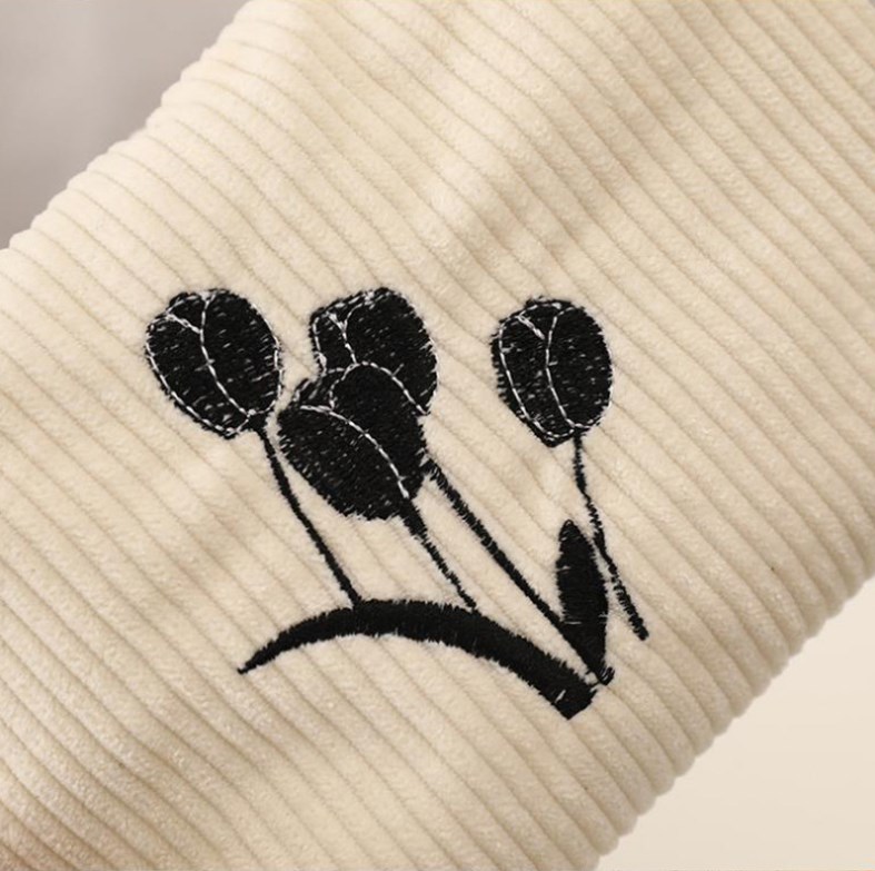 Black Tulip Embroidery Makeup Bag