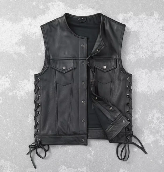 Men's Sleeveless Leather Biker Vest Image 8