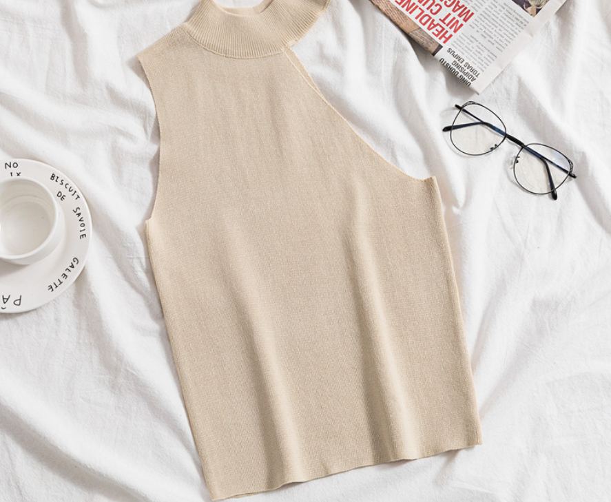 Chic Off-Shoulder Knitted Tank Top - Apricot
