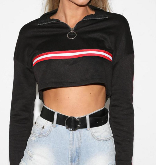Striped Long Sleeve Cropped Sweatshirt 1