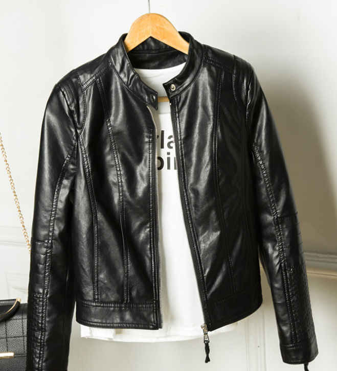 Model Wearing Motorcycle Leather Jacket