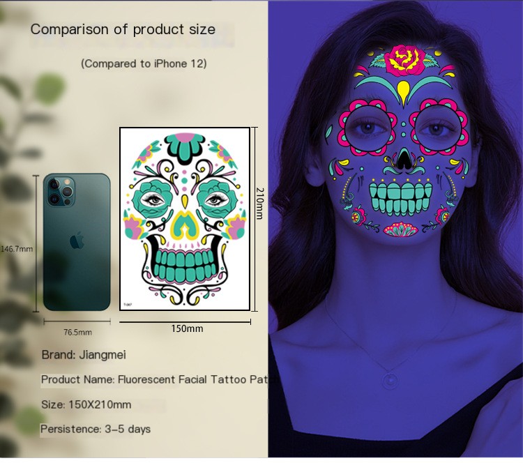 Glow-in-the-Dark Skull Face Tattoo 2