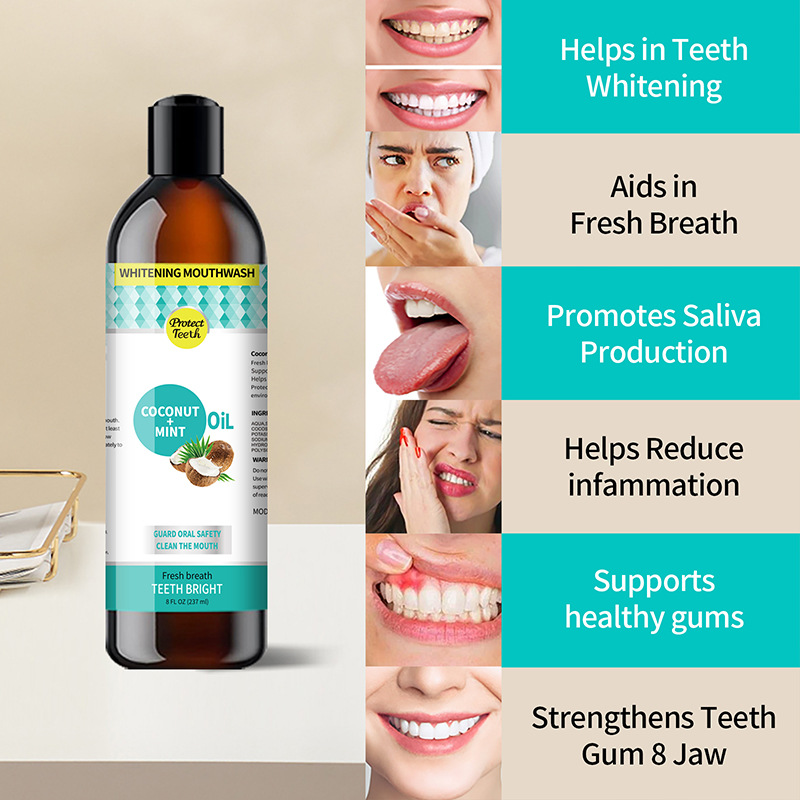 Coconut oil mouthwash cleans the mouth and beautifies teeth