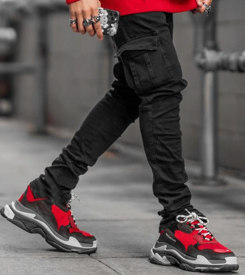 Knee Hole Denim Trousers - Model Wearing