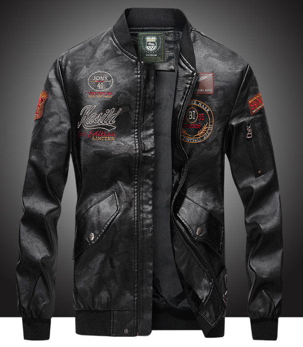 Men's Clothing Autumn and Winter Air Force Pilot PU Leather Jacket Flight Suit Multi-standard Embroidery Leather Motorcycle Suit image