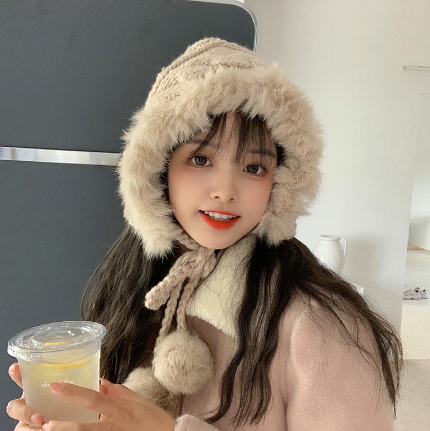 Cute Ears Thick Wool Hat Cape