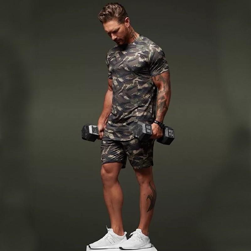 Two-Piece Short-Sleeved Suit Fitness Leisure Camouflage Sportswear image