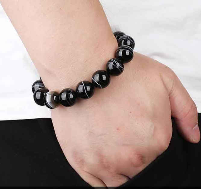 Black And White Silk Wrapped Agate Eye Bracelet Image 1