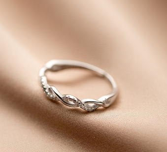Sweet Hollow Cross Wave Diamond Ring - Silver