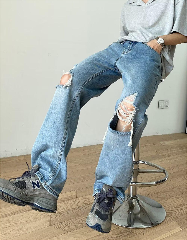 Men's Light Blue Ripped Denim Jeans