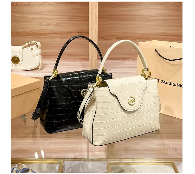 Crocodile Print Handbag - Black