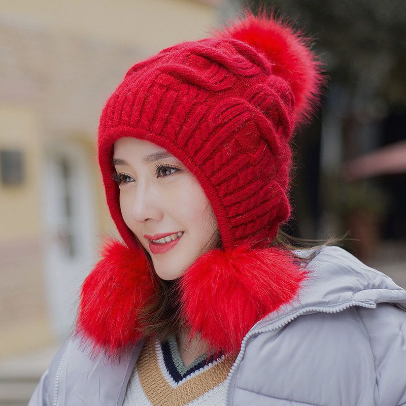 Fleece Rabbit Fur Hat - Beige