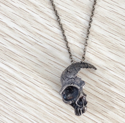 Half-face Skull Necklace - Ancient Bronze