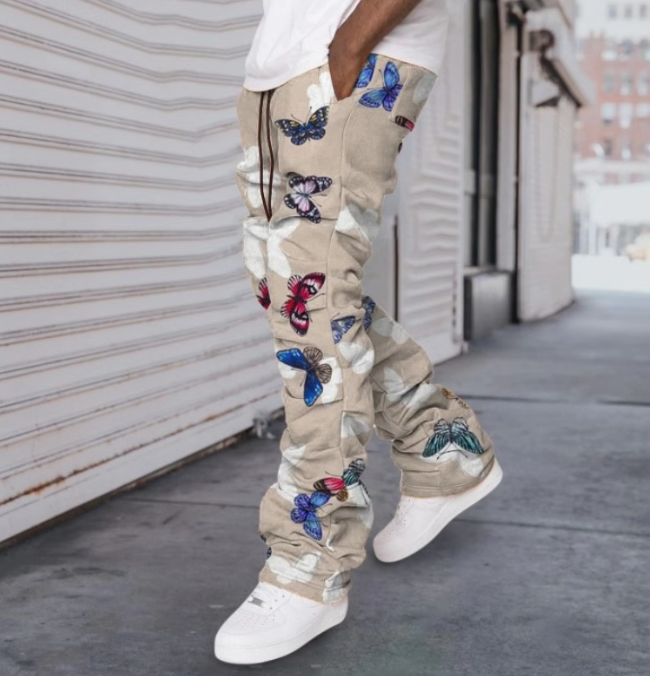 new arrivals men clothing stretch butterfly print stacked jeans pants image