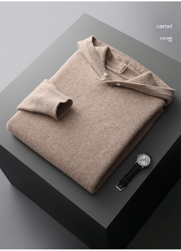 Riverstone Merino Wool Hoodie - Camel Color Flat Lay - Product Dimensions and Fit Reference
