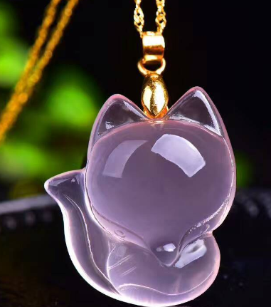 Natural Pink Crystal Necklace with Fox Pendant