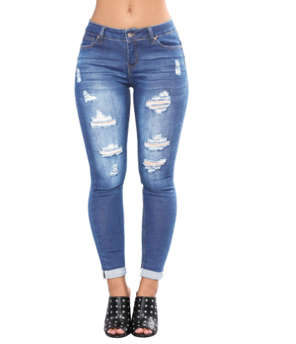 Blue Ripped Skinny Jeans Image 2