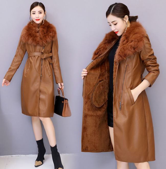 Faux Fur Lined Leather Coat - Image 5