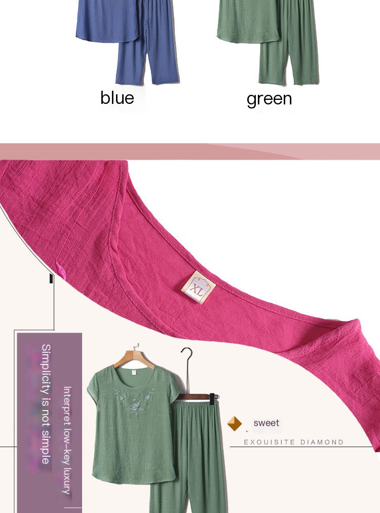 Middle-aged and elderly women's clothing loose grandma cotton and linen suit old lady summer short-sleeved t-shirt mom pajamas two-piece set