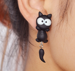 Handmade Soft Pottery Little Raccoon Earrings