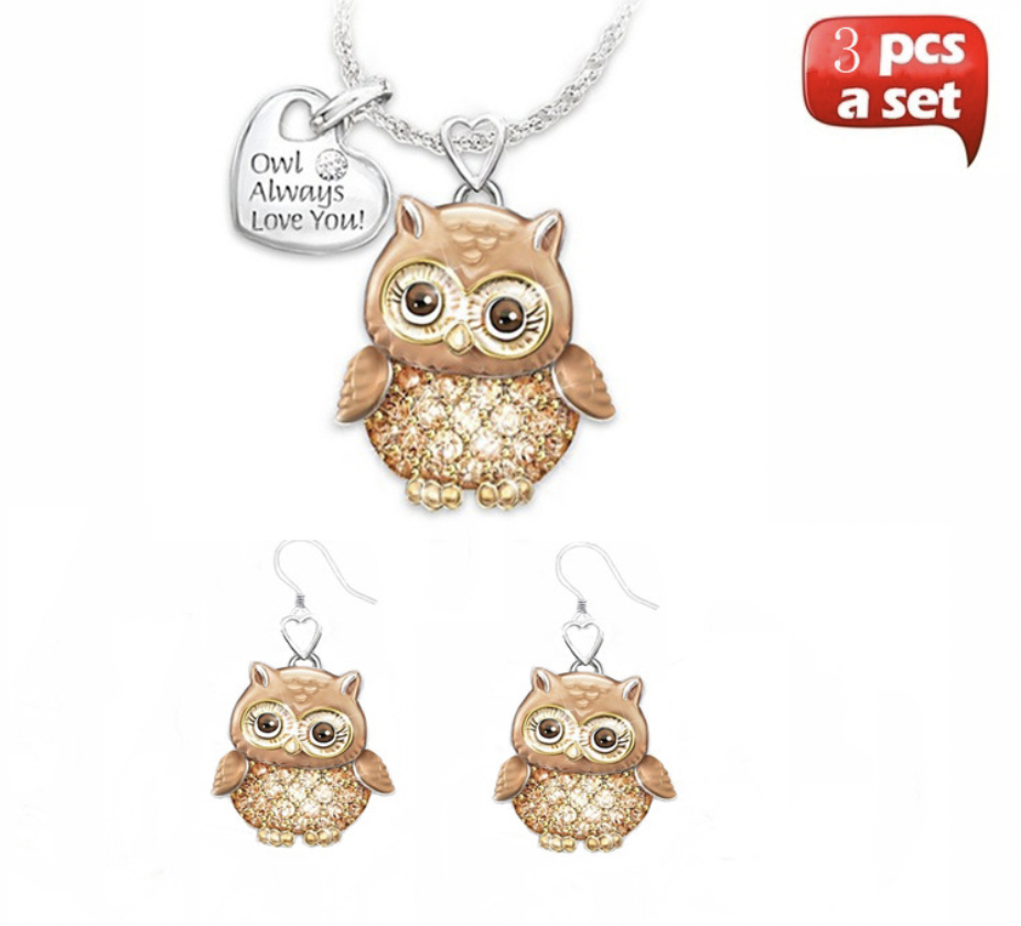 Owl Drip Oil Rhinestone Necklace