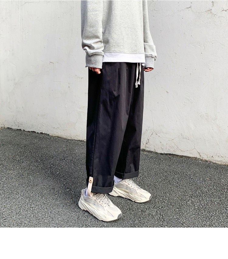 Spring Newport wind scene white wall big size male trend buckle wide leg nine minutes casual pants