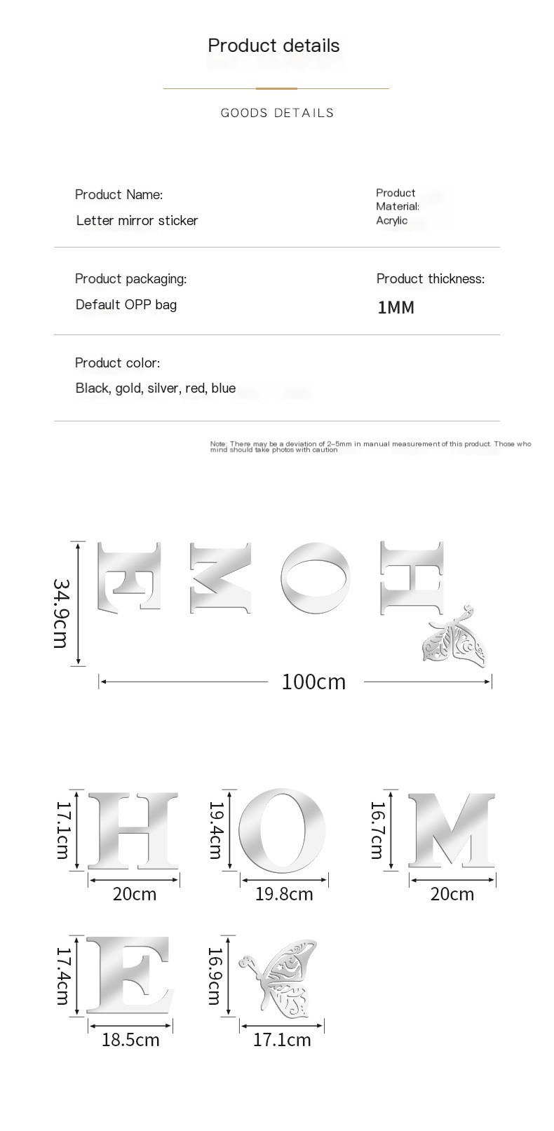 Acrylic Mirror Letter Butterfly Wall Sticker