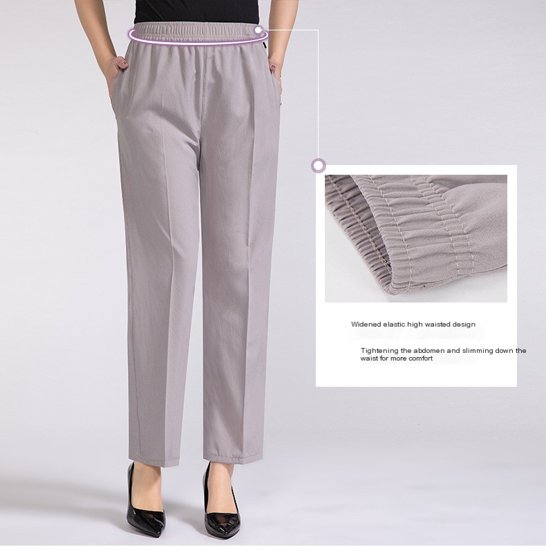 Summer New Cool Breathable Silk-like Women's Pants Solid Color Elasticated Waist Loose Middle-aged and Elderly Women's Pants for Mother