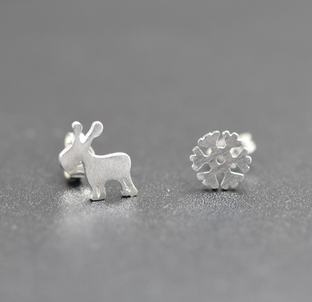 Asymmetrical Christmas Reindeer Earrings Image 3