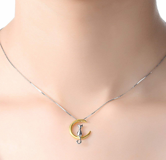Moon Cat Pendant Necklace - Golden