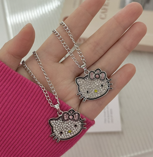 Kitty Kawaii Y2K Pink Bow Necklace