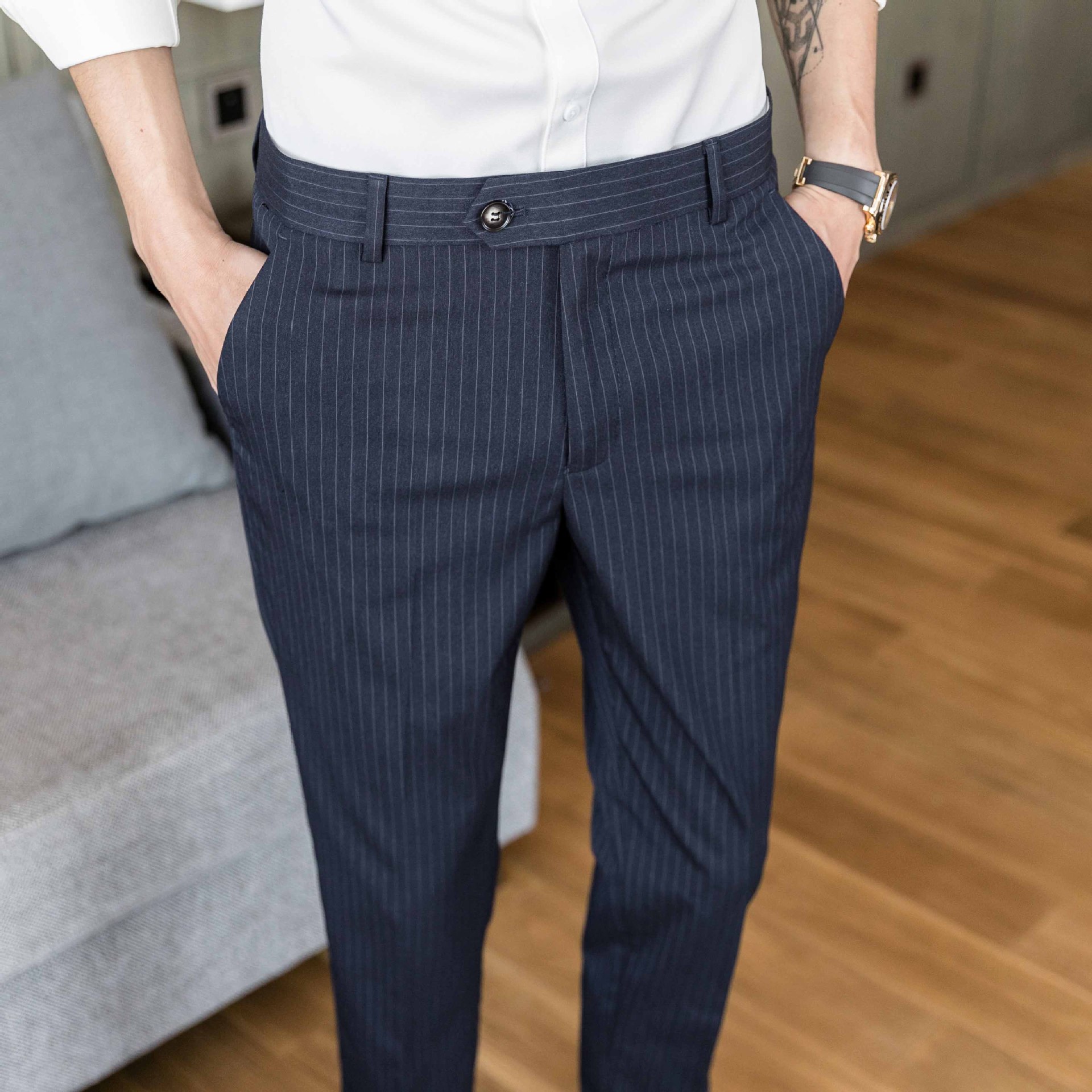 Navy Blue Slim Fit Pants