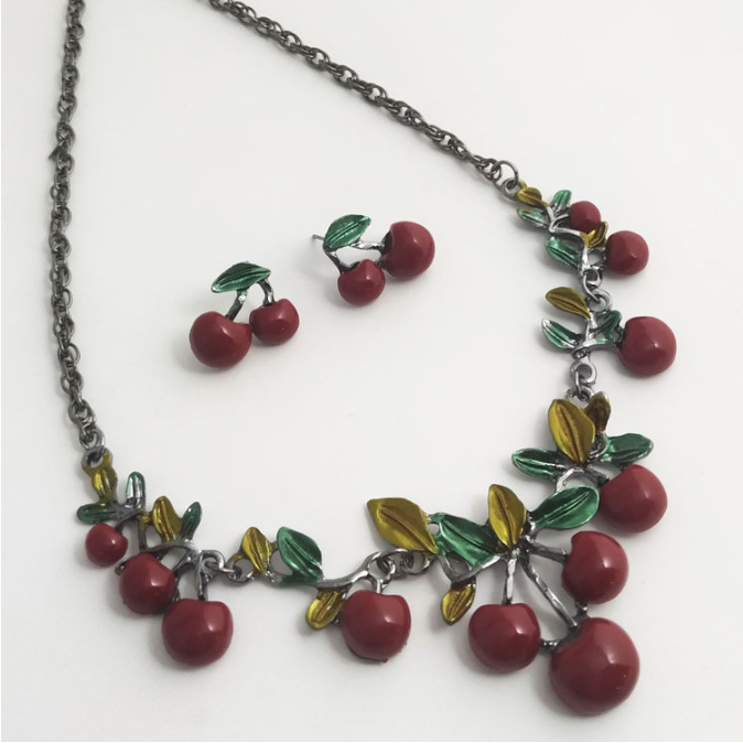 Cherry Necklace and Earring Set
