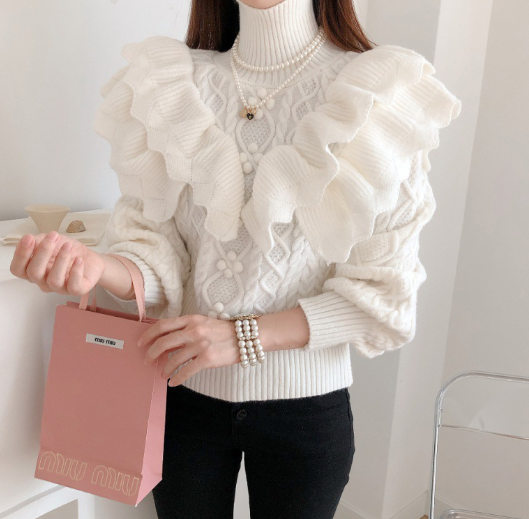 Layered Ruffle Pullover Sweater Image 2