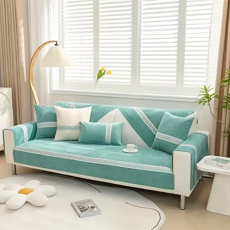 1pc Chenille Sofa Cushion Cover, Universal Solid ColorNon-slip Sofa Cushion Mat, Furniture Protector For Dog Cat Pet image