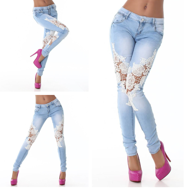 Lace Patchwork Denim Pants