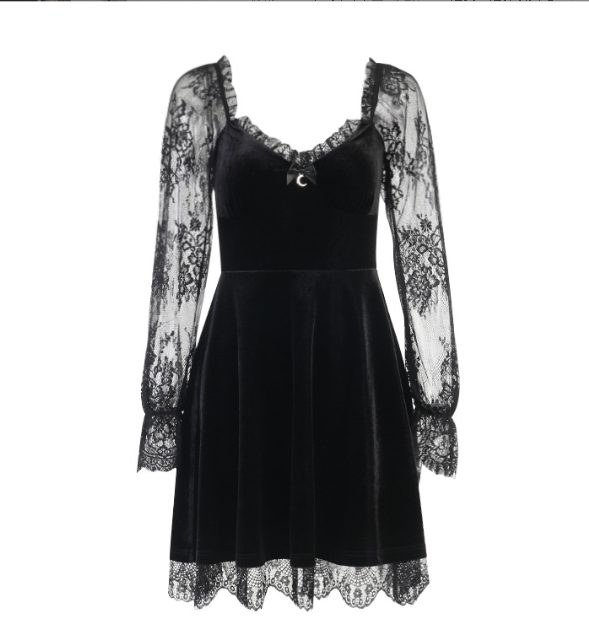 Dark Gothic Lace Panels Dress