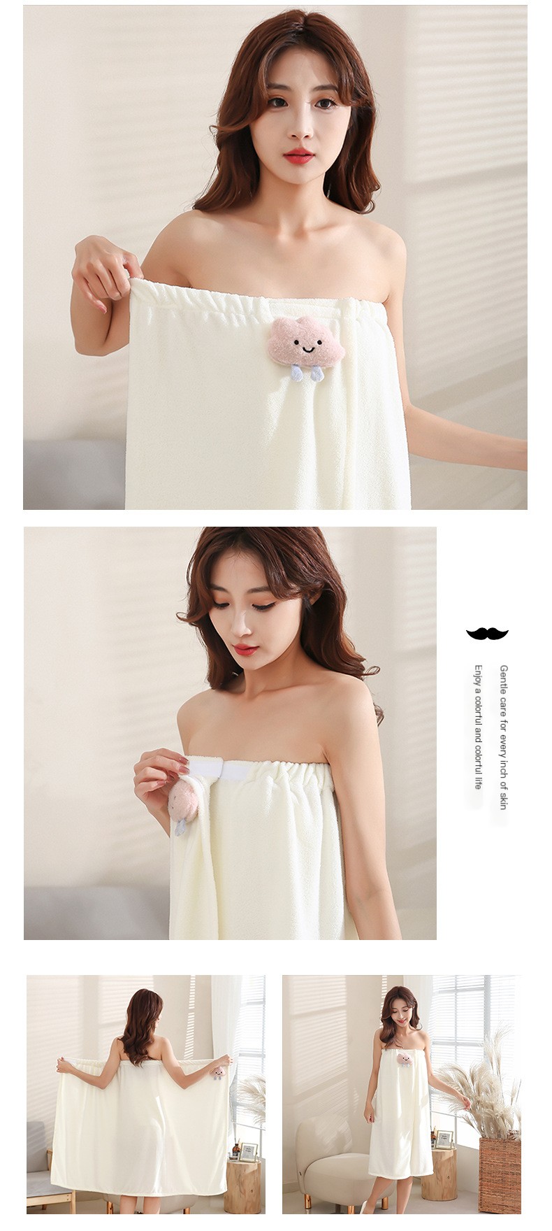 New Cheese Cloud Cartoon Bath Dress Coral Velvet Wearing Wrap Large Size Bath Towel Wrap Breast Water Absorbent Tube Dress