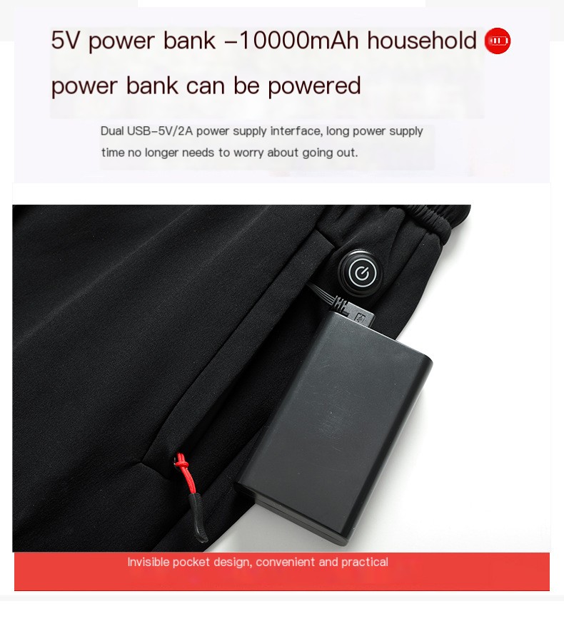 Smart Electric Pants USB Heating Pants Heating Cold-resistant Warm Pants Charging Cotton Pants Fleece-lined Men's and Women's Winter Mountaineering