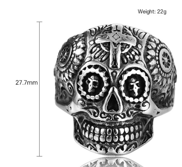 Cross Skull Punk Ring Gold Color