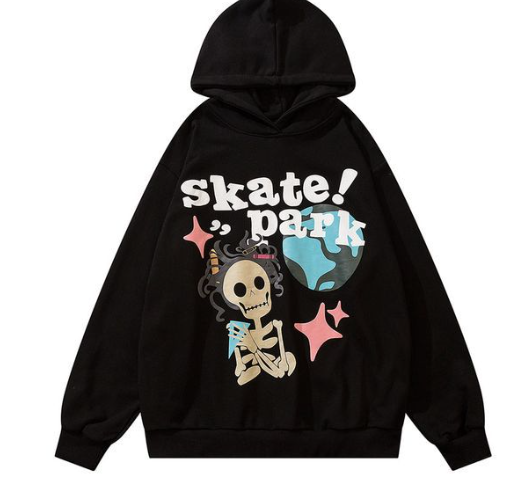 Hip Hop Cartoon Foam Print Retro High Street Hoodie
