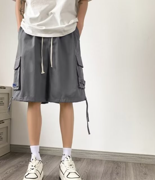 Men's Lace Panel Hollow Loose Drawstring Shorts Image 3