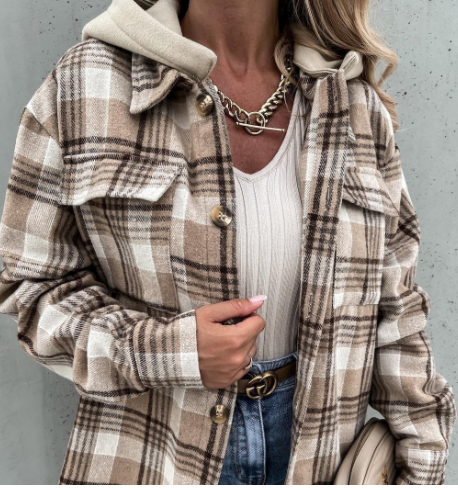 Hooded Plaid Shirt Jacket 6
