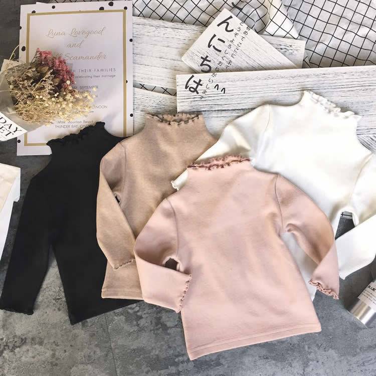 Baby children's girls bottoming shirt white ocean inside half-high collar solid color children's baby long-sleeved shirt autumn clothes image