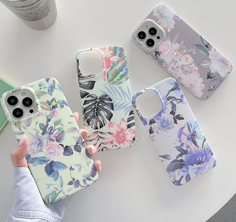 Flower Stitching Geometric Marble Pattern Phone Case